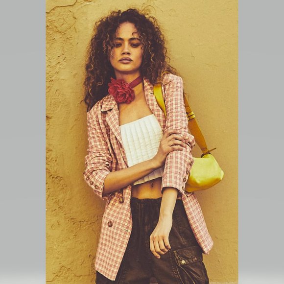 Free People Olivia Gingham Blazer in Pink NWT - Picture 1 of 16